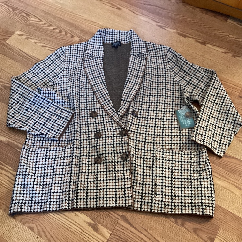 Abbott Elementary Black & Tan Houndstooth Blazer Style Cardigan  Size 2X